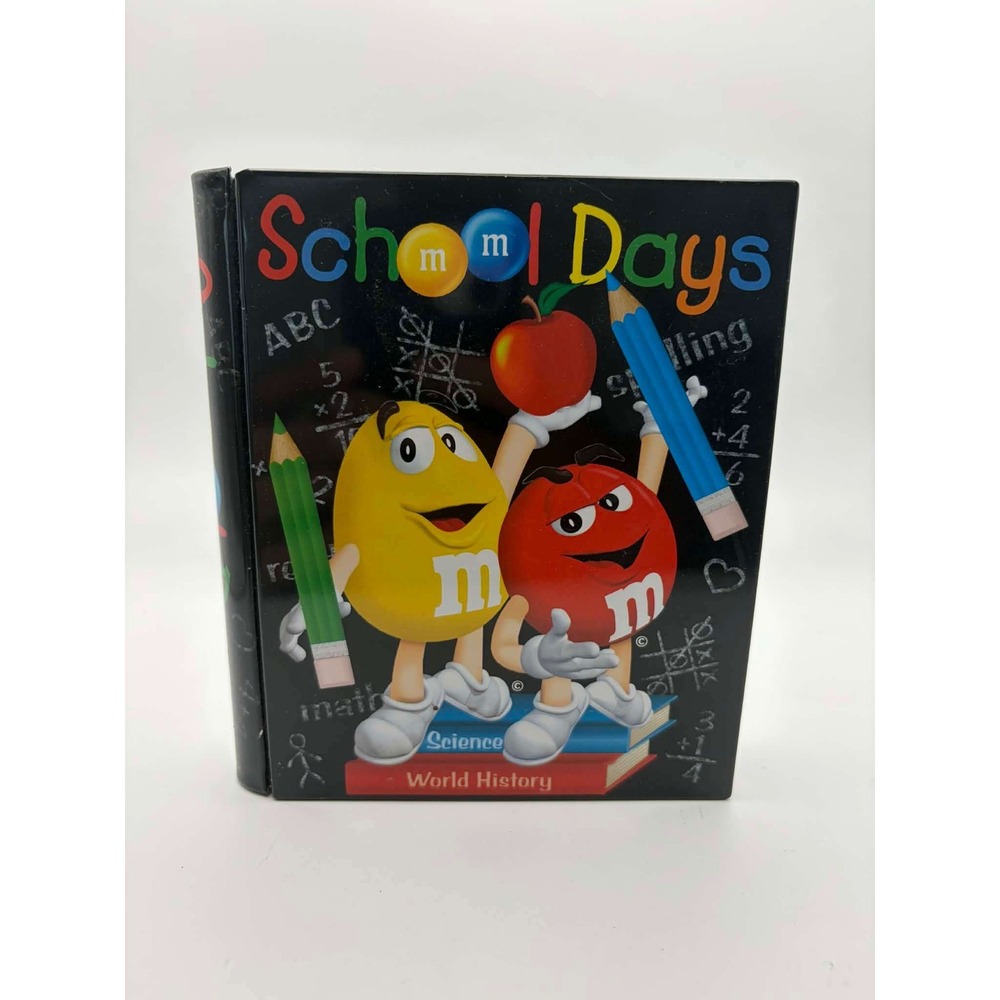 M&M'S School Days‎ Metal Tin Book Shape Red & Yellow Characters Vintage Storage